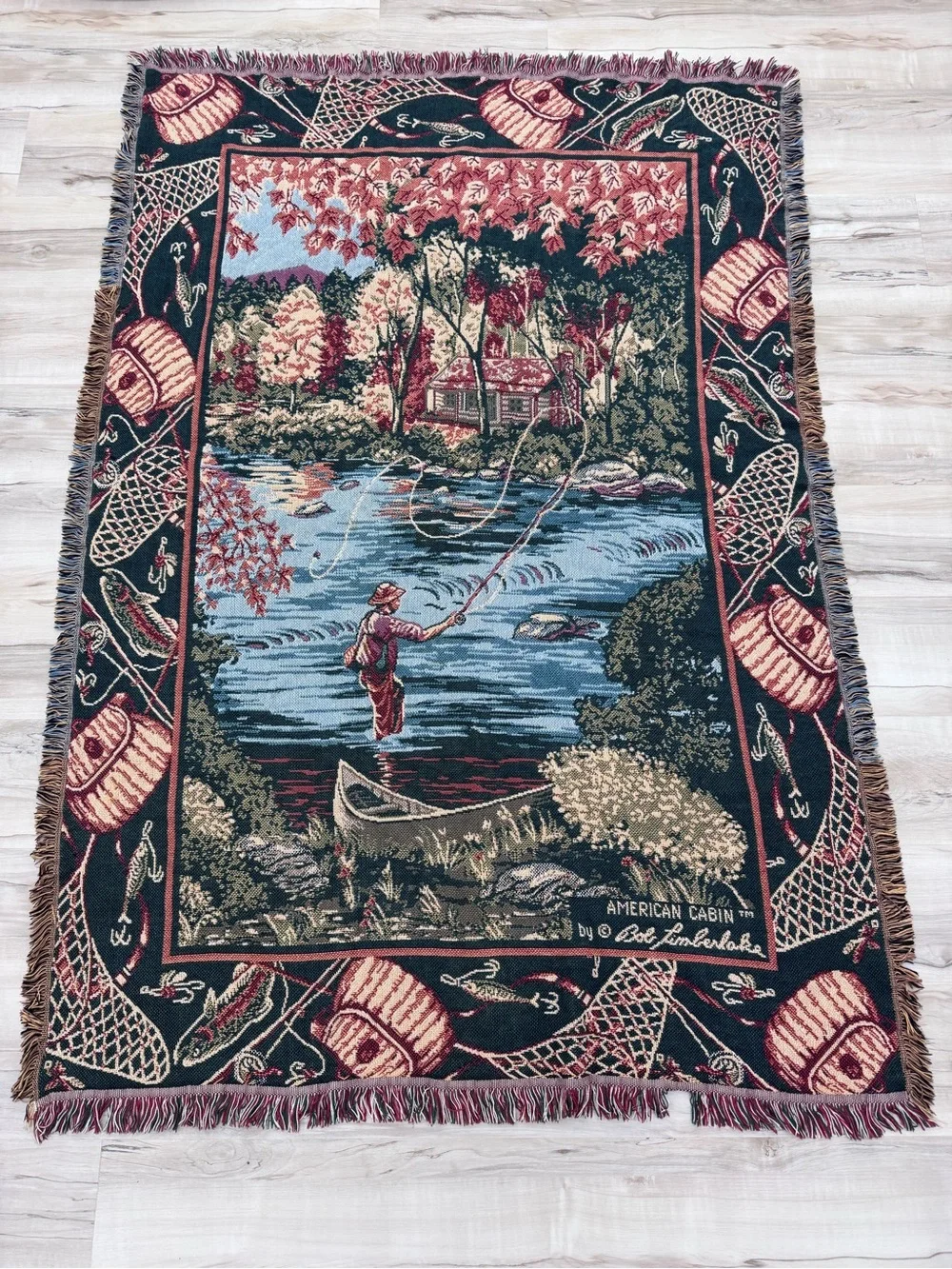 Bob Timberlake fishing lake lure tapestry jacket throw cozy made in the USA